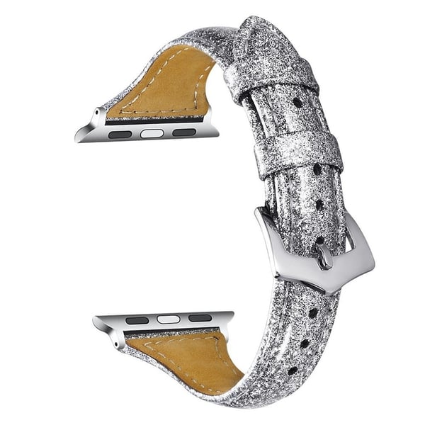 Apple Watch Series 5 44mm Ekte Skinn Klokke Armbånd - Sølv
