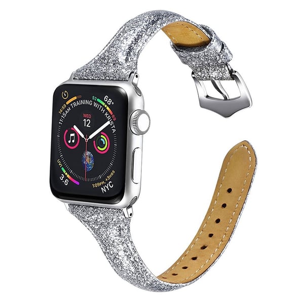 Apple Watch Series 5 40mm ægte læder Urrem - Sølv Apple Watch Series 5 40mm ægte læder Urrem - Sølv