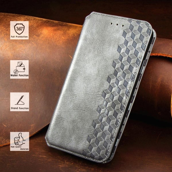 Lær Etui med A Stilfull Rhombus Imprint til Samsung Galaxy A02 - Grå