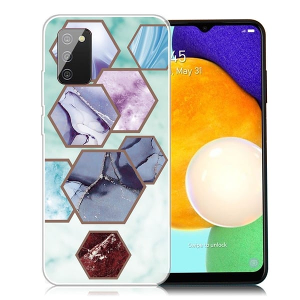 Marmordesign Samsung Galaxy A03s deksel - Sekskantede Fragmenter I Himmelblått