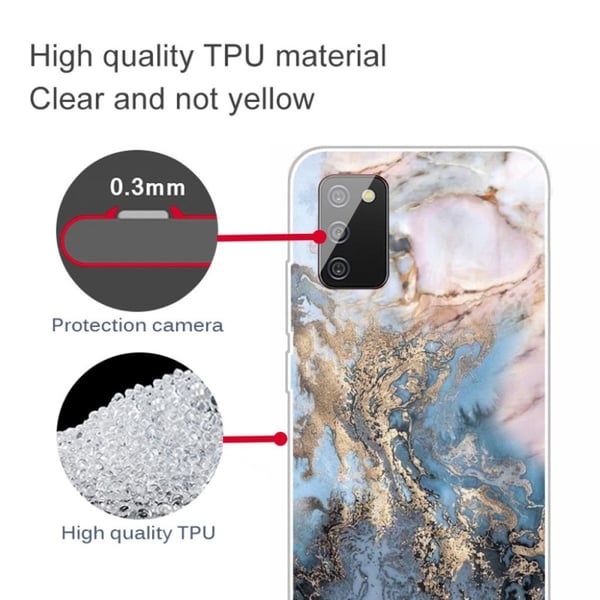 Marmordesign Samsung Galaxy A03s deksel - Blåaktig Gullmarmor