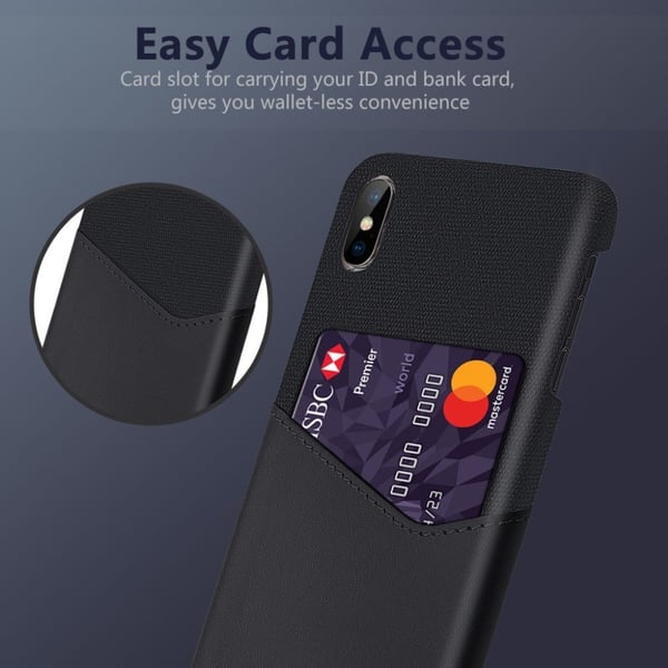 KSQ Bumpresistent og PU og Cloth Hybrid Card Slot Phone Casing iPhone X / XS 5.8 inch - Sort