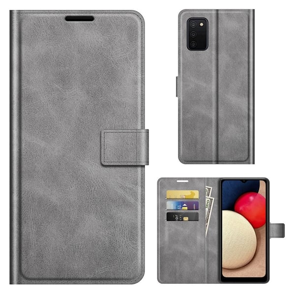 Skinn-etui i lommebok-stil for Samsung Galaxy A03s - Grå