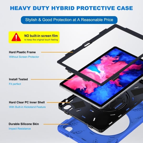 Lenovo Tab P11 360 svingbar kickstandholder + silikonetui - Blå