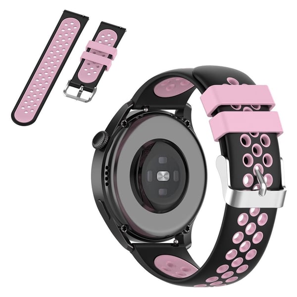 22 mm universal tofarget sporty klokkerem i silikon - Svart / Rosa