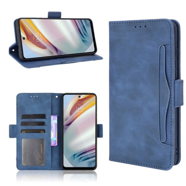 Modern-styled Lær Lommebok Etui til Motorola Moto G40 Fusion / G60 - Blå
