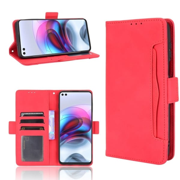Modern-styled Lær Lommebok Etui til Motorola Moto G100 / Edge S - Rød