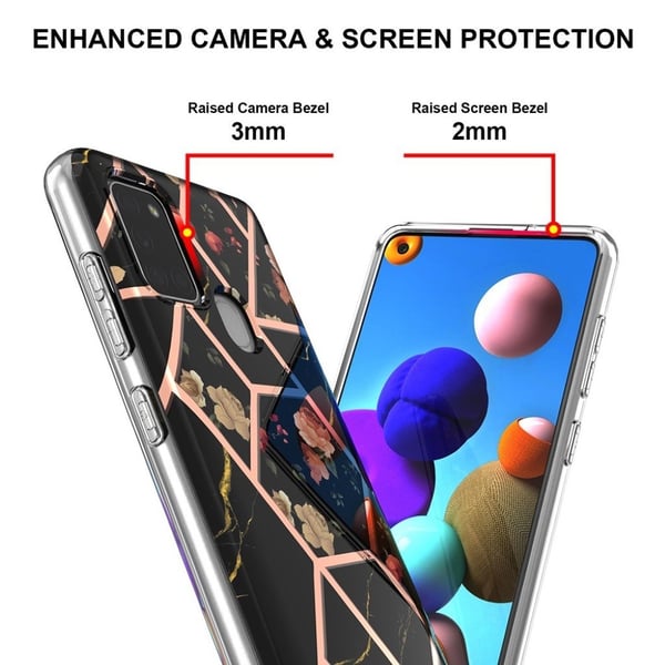 Marble Samsung Galaxy A21s Suojakotelo - Musta Marble / Flower