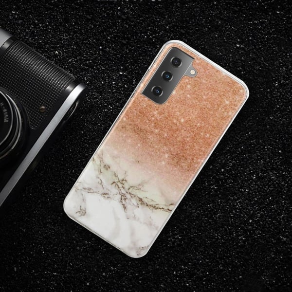 Marmormotiv Samsung Galaxy S21 Plus 5G skal - Champagne Guld / Vit