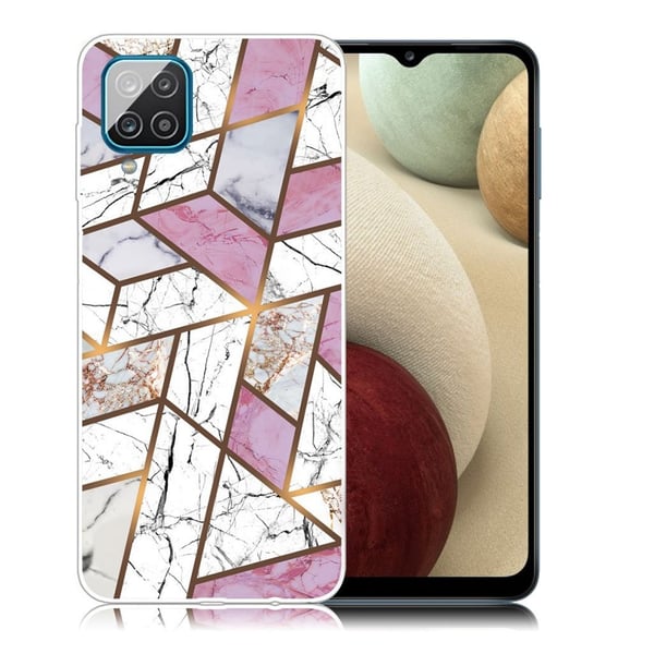 Marble Samsung Galaxy A12 5G Etui - Rose / Hvit / Grå Klinkekule