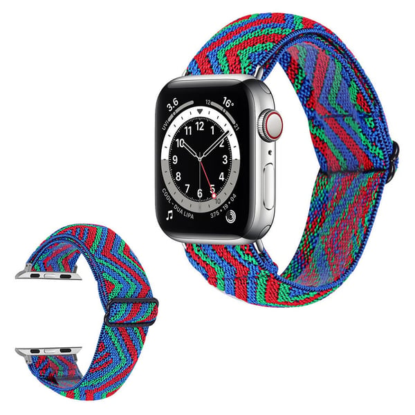 Apple Watch 42mm - 44mm elastisk klokkerem med stilig mønster - Sikksakk Rød / Grønn / Blå