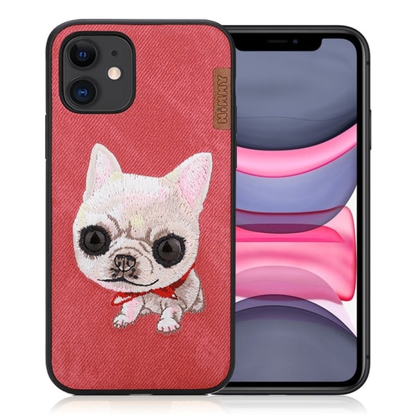 Nimmy söpö lemmikki iPhone 11 kirjailtu kansi - Punainen