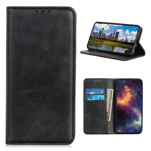 Flip Etui med Pung i Ekte Lær til Nokia 3.4 - Svart