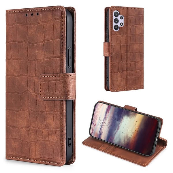 Crocodile Textured Læder Etui til Samsung Galaxy A32 - Brun
