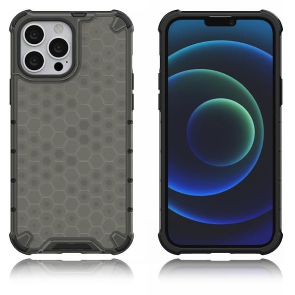 Honeycomb Design Fleksibelt og stødsikkert hybridcover til telefon iPhone 13 Pro Max 6,7 tommer - Sort