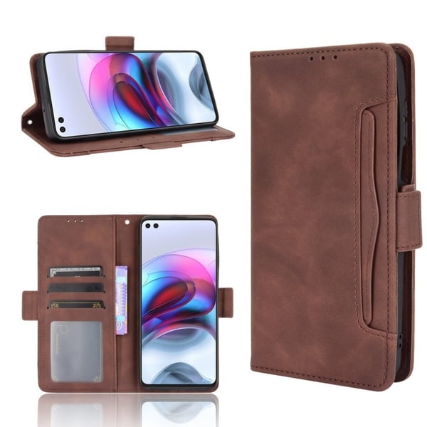 Modern-styled Lær Lommebok Etui til Motorola Moto G100 / Edge S - Kaffe