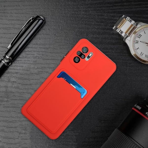 Card Holder Deksel til Xiaomi Redmi Note 10 / Note 10s - Rød