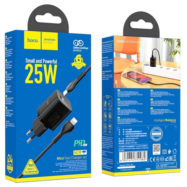 N19 Rigorous PD25W -laturisarja (Type-C Lightningiin) (EU) - Musta