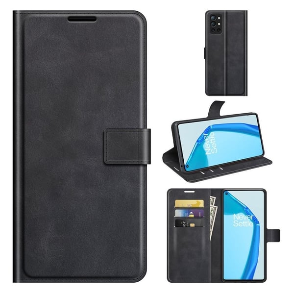 Wallet-style Lær Etui til OnePlus 9R - Svart