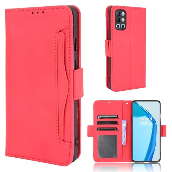 Modern-styled Lær Lommebok Etui til OnePlus 9R - Rød