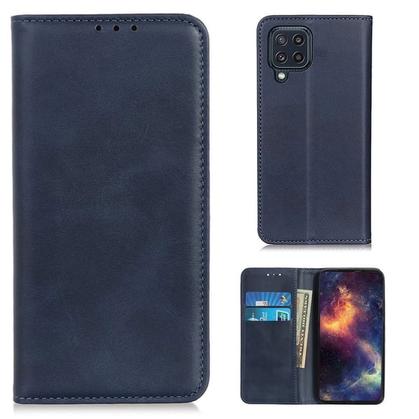 Flipveske i ekte skinn i lommebokstil for Samsung Galaxy M32 - Blå