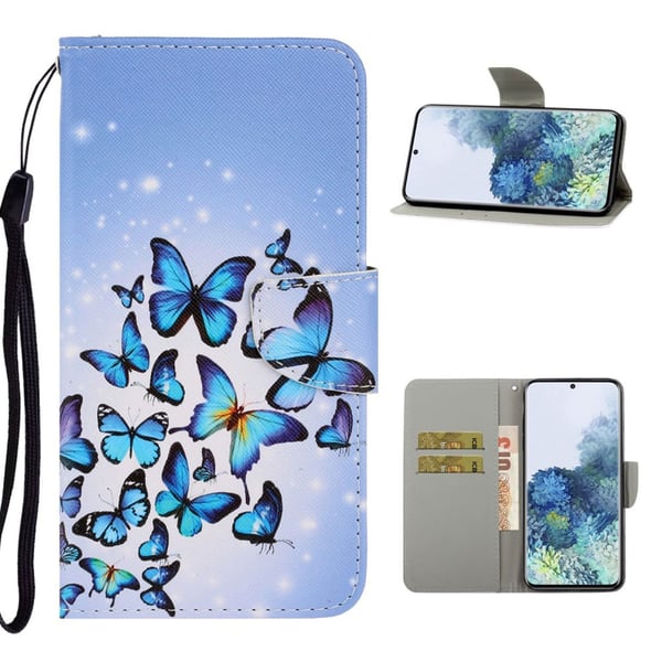 wonderland Samsung Galaxy S21 flip etui - blå sommerfugle