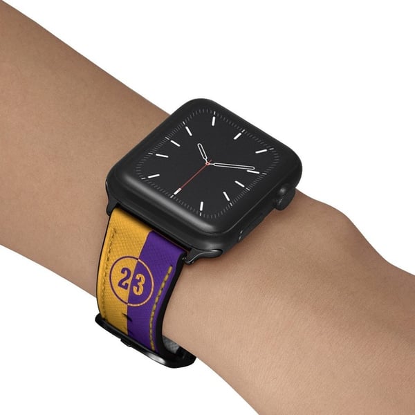 Apple Watch 42 mm - 44 mm klokkerem i skinn med to farger - #23 Gul / Lilla