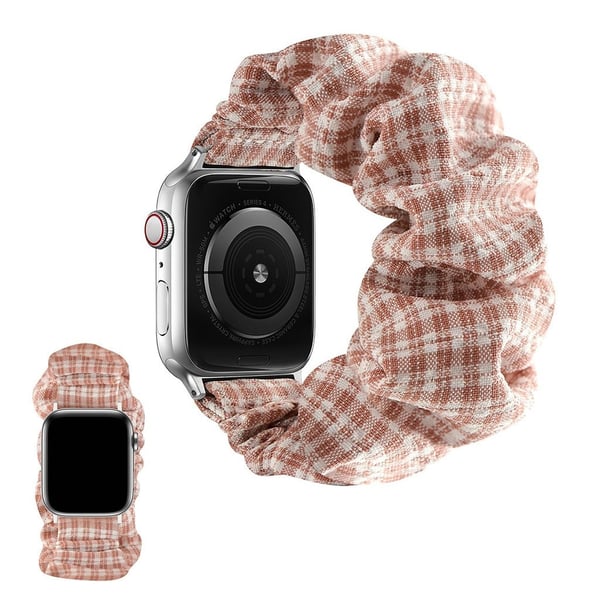 Apple Watch 42mm - 44mm elastisk klokkerem i hårbåndstil - Rosa Pledd / Størrelse: L