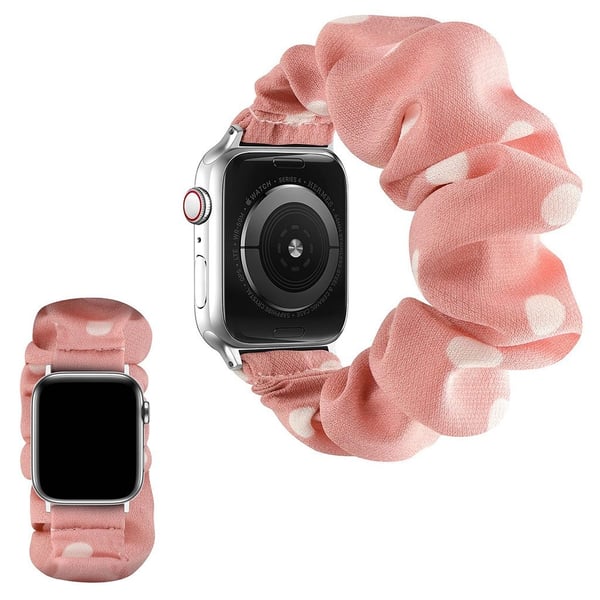 Apple Watch 42mm - 44mm elastisk klokkerem i hårbåndstil - Rosa Prikk / Størrelse: S