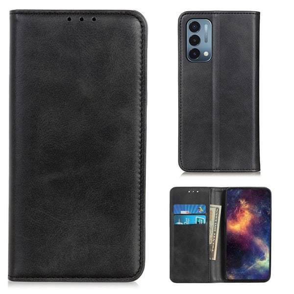 Flipveske i ekte skinn i lommebokstil for OnePlus Nord N200 5G - Svart