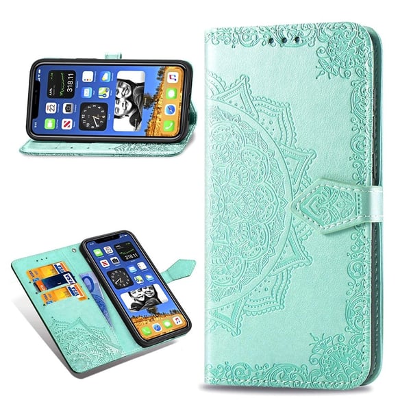 Mandala iPhone 12 Mini nahkakotelo - Syaani