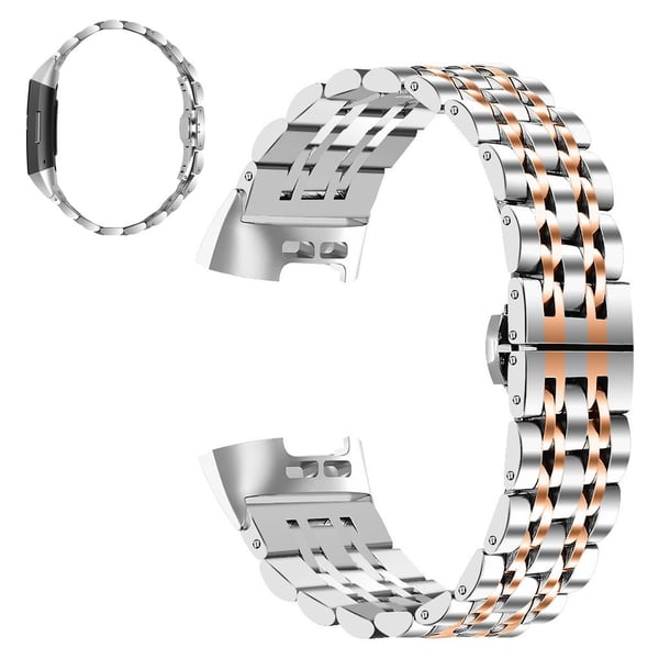 Fitbit Charge 4 / 3 klokkerem i rustfritt stål - Sølv / Rose Gull Fitbit Charge 4 / 3 klokkerem i rustfritt stål - Sølv / Rose Gull