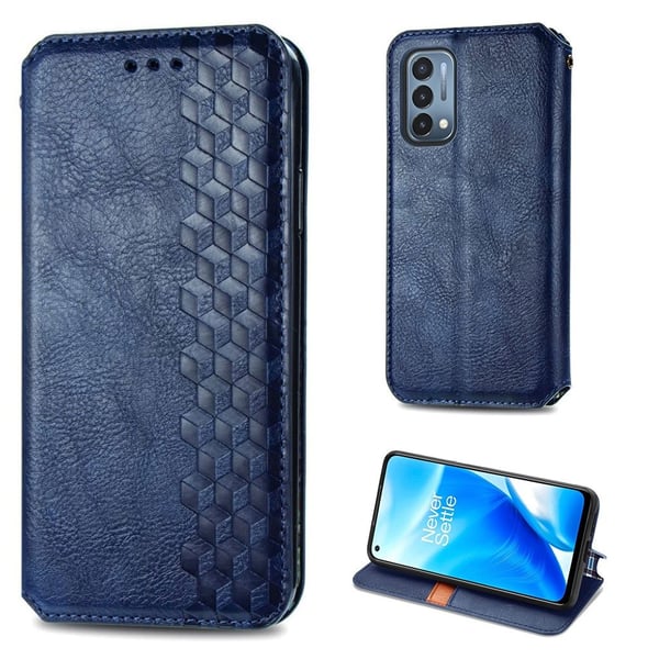 Skinn-etui med stilfult rombeavtrykk for OnePlus Nord N200 5G - Blå