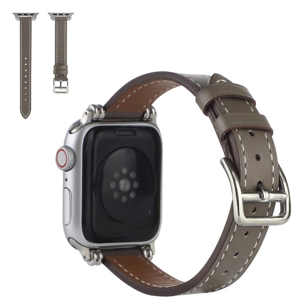 Apple Watch 40 mm klokkerem i skinn med perledekor - Grå