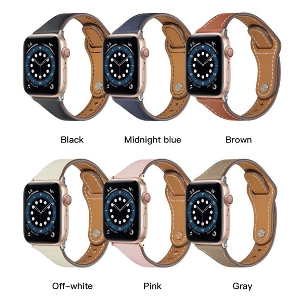 Apple Watch 42mm - 44mm slank klokkerem i ekte skinn med nagledesign - Svart