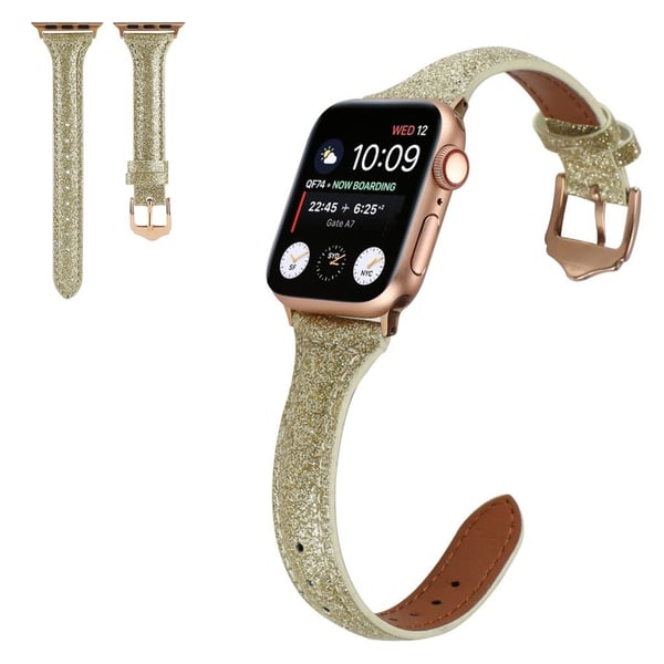 Apple Watch 42 mm - 44 mm klokkerem i glitterpudderskinn - Grønn