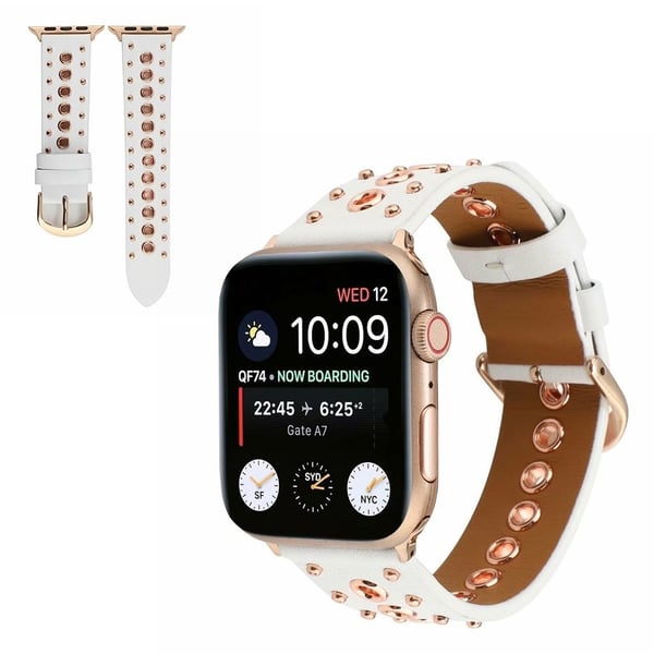Apple Watch Series 6 / 5 44 mm naglepunk urrem i ekte skinn - Hvit