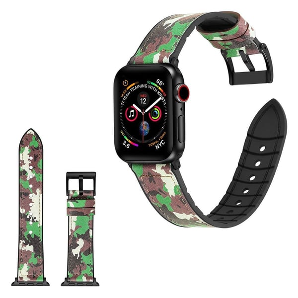 Apple Watch Series 4 44 mm slitesterkt lærarmbånd - Kamuflasjegrønn