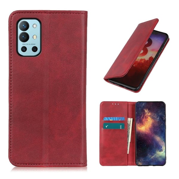 Flip Etui med Pung i Ekte Lær til OnePlus 9R - Rød