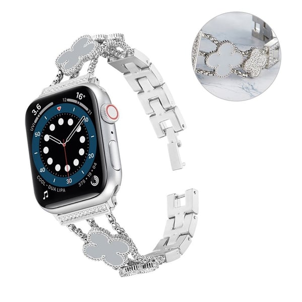 Apple Watch 40 mm klokkerem med skinnende rhinestone blomsterdekor - Sølv / Grå