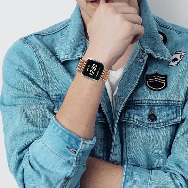 Fitbit Versa 2 / Versa Lite syv perler urrem i rustfrit stål - Rødguld