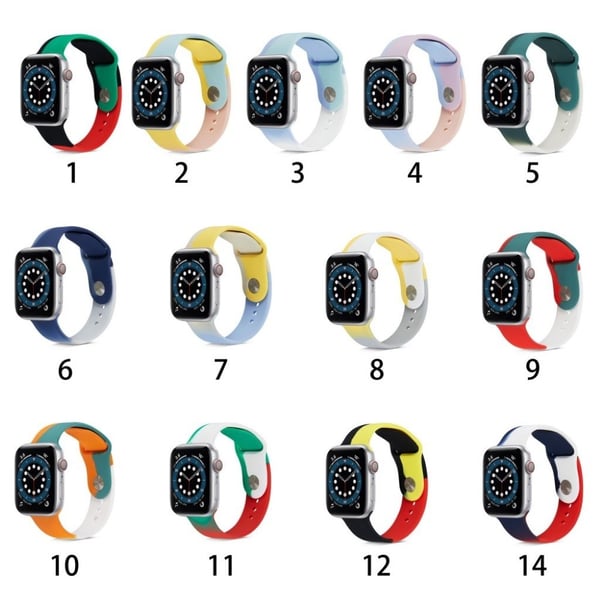 Apple Watch 40 mm klokkerem i silikon med kontrastfarge - Rød / Hvit / Grønn / Størrelse: S