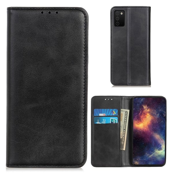 Flip Etui med Pung i Ekte Lær til Samsung Galaxy A03s - Svart