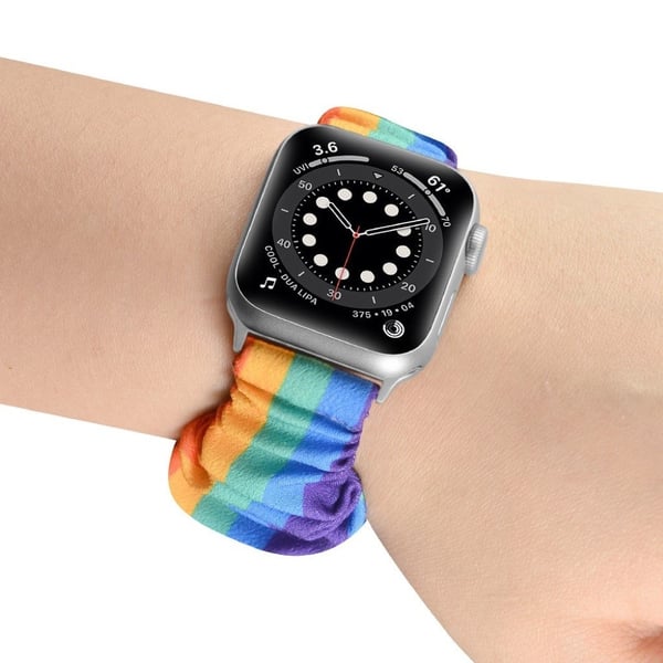 Apple Watch 42mm - 44mm elastisk klokkerem i hårbåndstil - Regnbue / Størrelse: S