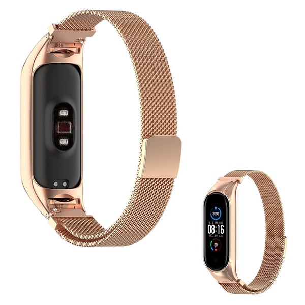 Xiaomi Mi Smart Band 6 / 5 klokkerem i rustfritt stål - Rose Gull Xiaomi Mi Smart Band 6 / 5 klokkerem i rustfritt stål - Rose Gull