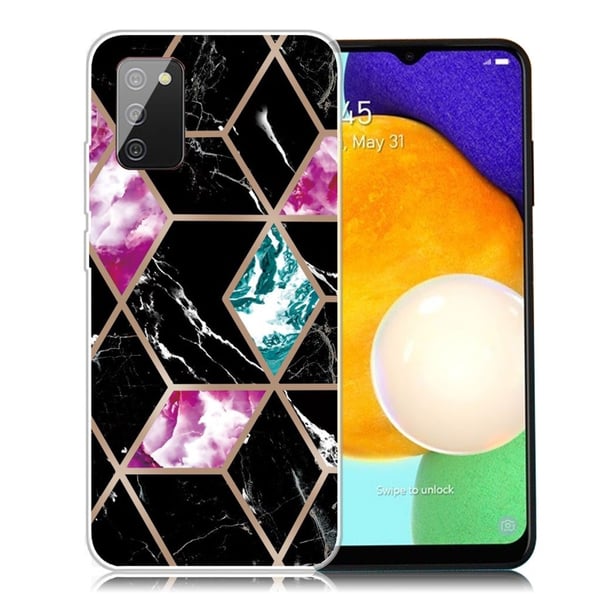Marmordesign Samsung Galaxy A03s deksel - Svart / Cyan / Rose