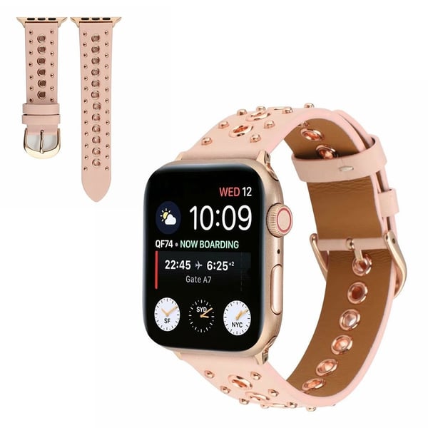 Apple Watch Series 6 / 5 44mm rivet punk ægte læder rem - pink Apple Watch Series 6 / 5 44mm rivet punk ægte læder rem - pink