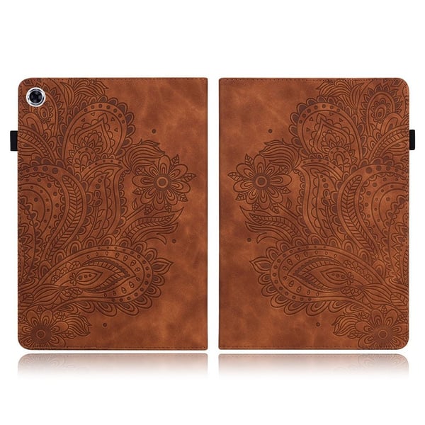 Imprinted Flower Lær Etui til Lenovo Tab M10 FHD Plus - Brun Imprinted Flower Lær Etui til Lenovo Tab M10 FHD Plus - Brun