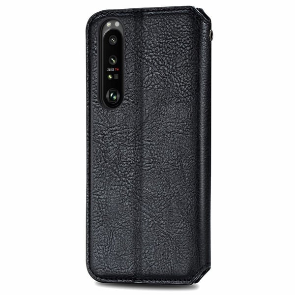 Skinn-etui med stilfult rombeavtrykk for Sony Xperia 1 III - Svart