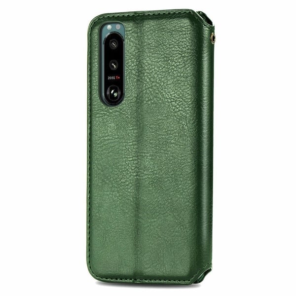 Skinn-etui med stilfult rombeavtrykk for Sony Xperia 5 III - Grønn
